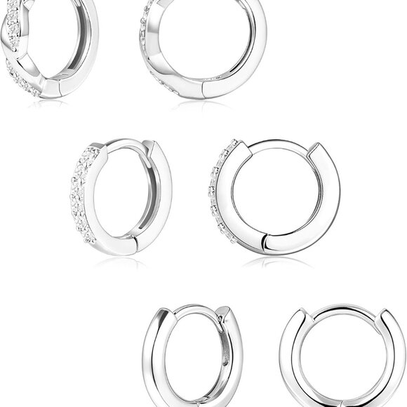Gold Huggie Hoop Earrings Set for Women, Dainty Small Sterling Silver Earring St - Picture 9 of 9